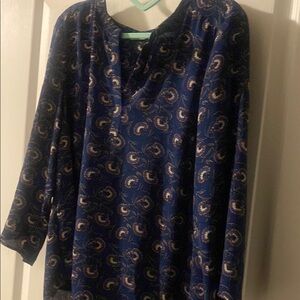 Navy Blue Patterned Blouse